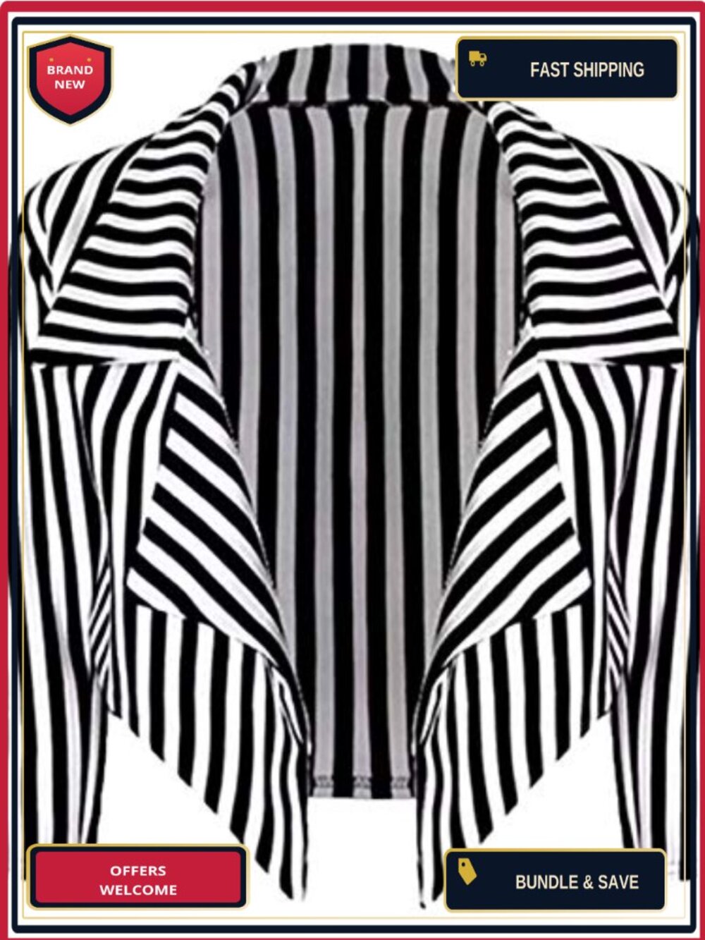 Women's 3/4 Sleeve Open Front Striped Blazer Waterfall Crop Jacket